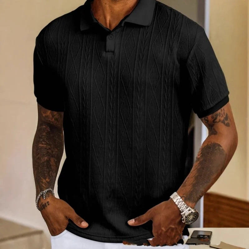 Men's Textured Polo Shirt – Short Sleeve Casual Slim Fit T-Shirt