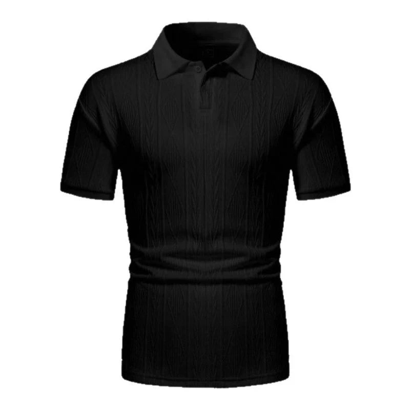 Men's Textured Polo Shirt – Short Sleeve Casual Slim Fit T-Shirt