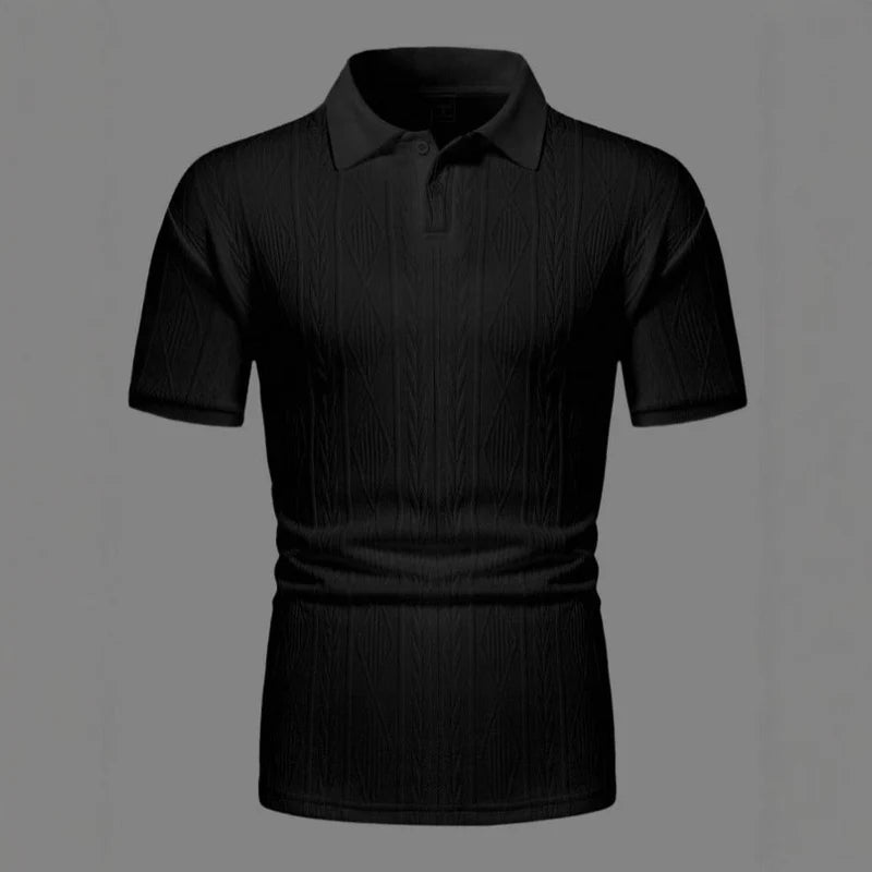 Men's Textured Polo Shirt – Short Sleeve Casual Slim Fit T-Shirt